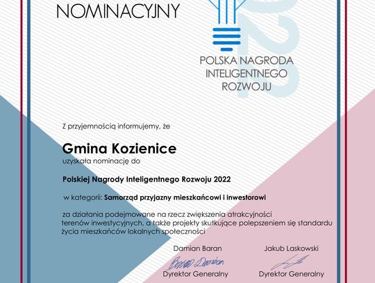 Gmina Kozienice nominowana do Polskiej Nagrody Inteligentnego Rozwoju