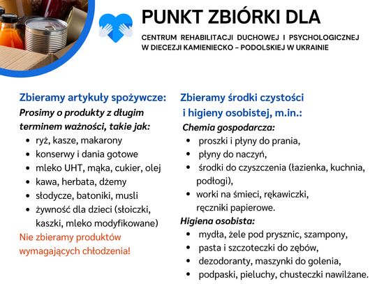 Gmina Kozienice: zbiórka na rzecz podopiecznych Centrum im. Świętego Jana Pawła II w Diecezji Kamieniecko-Podolskiej w Ukrainie.