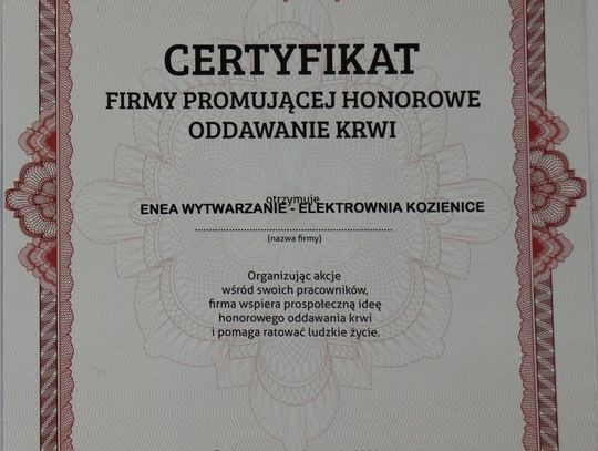 Klub Honorowych Dawców Krwi przy Enei Wytwarzanie liczy już 45 lat. Podziękowania za dar życia