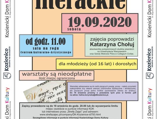  Otwarte warsztaty literackie dla młodzieży i dorosłych w CK-A (19 września 2020)