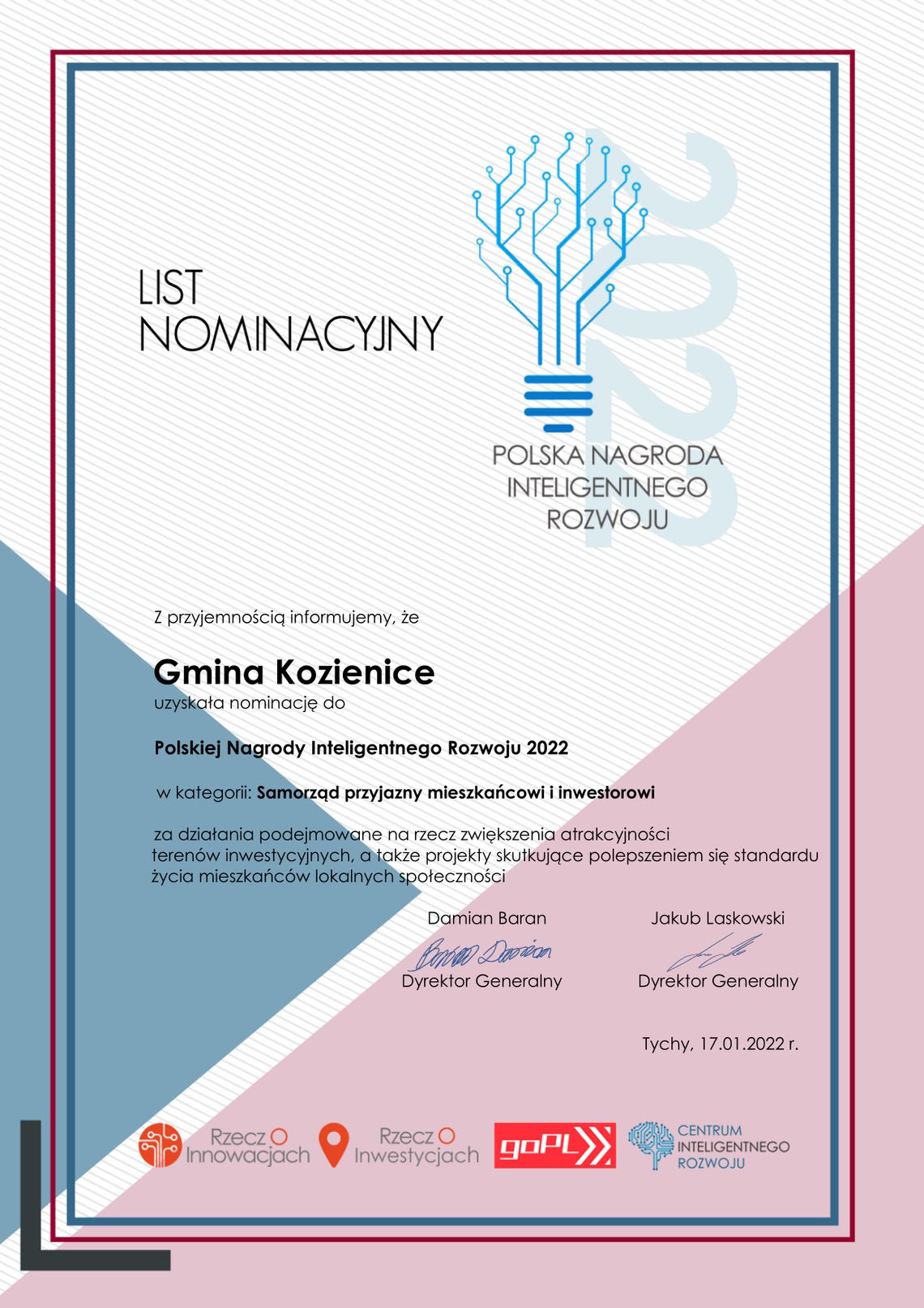 Gmina Kozienice nominowana do Polskiej Nagrody Inteligentnego Rozwoju