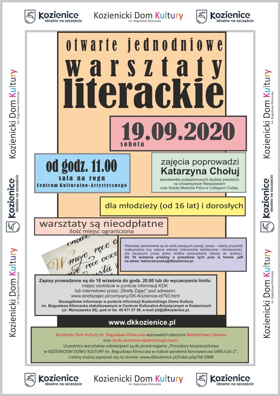  Otwarte warsztaty literackie dla młodzieży i dorosłych w CK-A (19 września 2020)